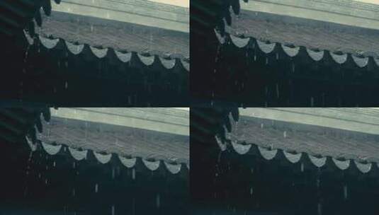 惊蛰雨水下雨天屋檐落雨徽派古建筑意境春季高清在线视频素材下载
