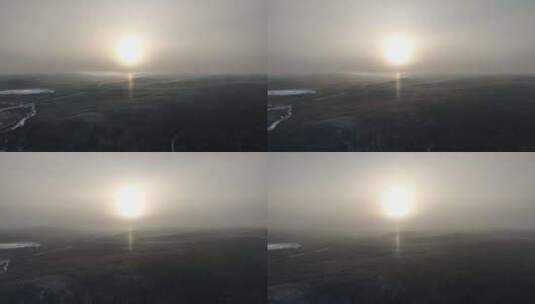 航拍林海雪原日晕高清在线视频素材下载