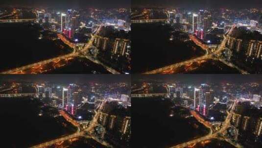 福州闽江北cbd夜景航拍高清在线视频素材下载