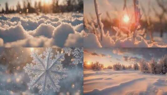 夕阳下的雪景 雪花特写高清在线视频素材下载