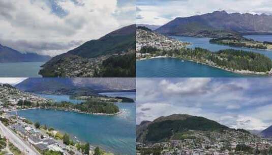 航拍新西兰皇后镇海滨风光高清在线视频素材下载