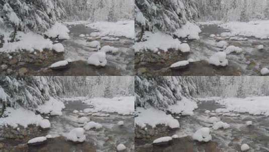 冬天下雪的溪谷高清在线视频素材下载