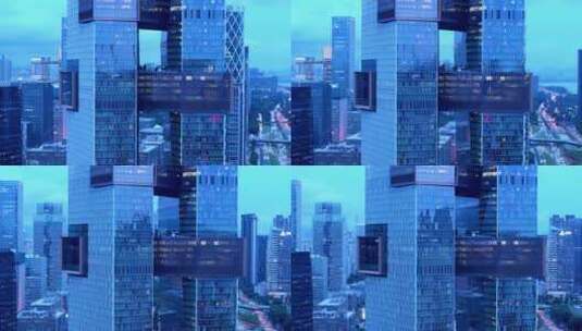 蓝调航拍深圳腾讯大厦高清在线视频素材下载