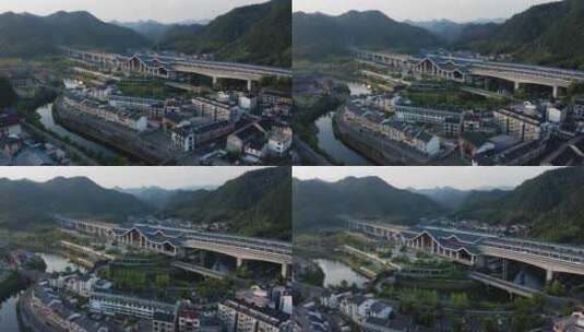 航拍杭州千岛湖高铁站高清在线视频素材下载