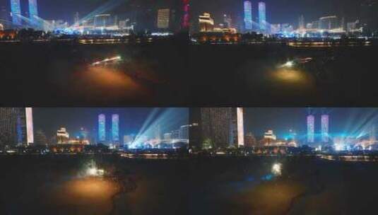 南昌双子塔游客放烟花夜景灯光秀高清在线视频素材下载