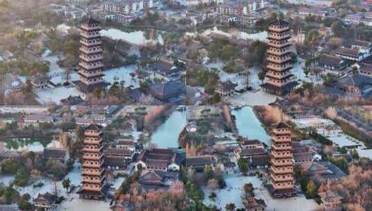 航拍瘦西湖风景区大明寺观音山园林寺庙高清在线视频素材下载