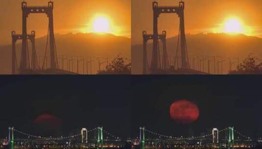 太阳下山月亮上升城市延时高清在线视频素材下载