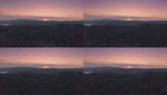 航拍4A景区五营国家森林公园红松日落景观高清在线视频素材下载