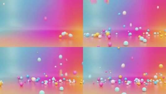 五颜六色的球落在一个空房间里高清在线视频素材下载
