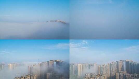 成都龙泉驿云海平流雾高视角城市风光高清在线视频素材下载