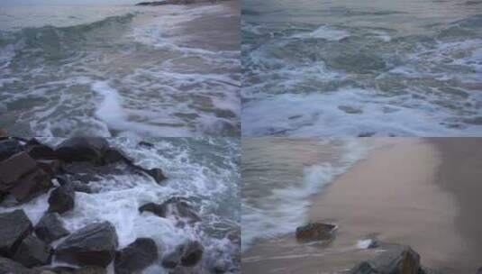 4K海浪拍在海岸岩石沙滩上高清在线视频素材下载