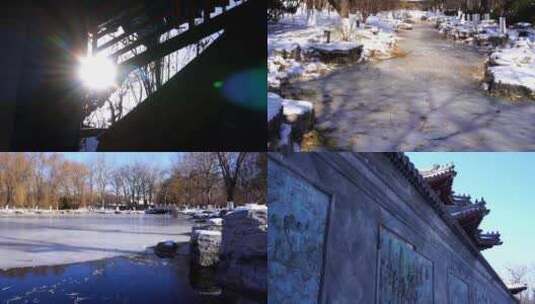 冬日雪后宁静的公园雪景高清在线视频素材下载