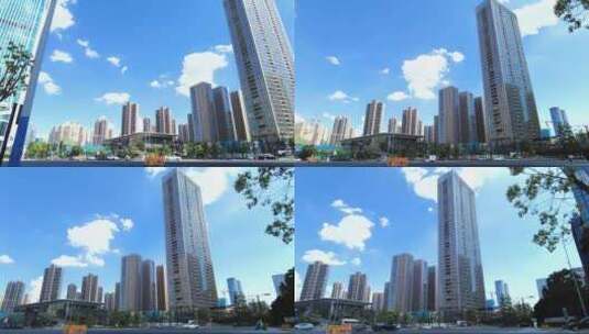 钱江世纪城高楼大厦蓝天白云延时摄影高清在线视频素材下载