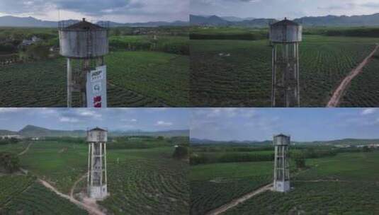 茶园水塔航拍高清在线视频素材下载