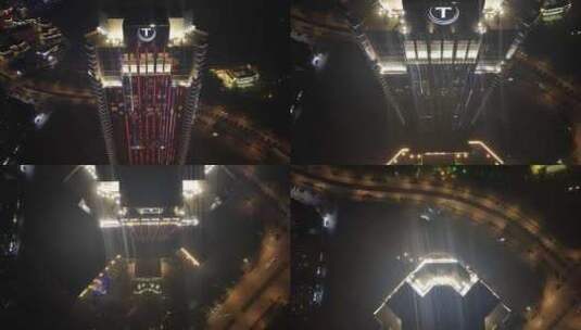 钦州天骄国际酒店夜景航拍高清在线视频素材下载