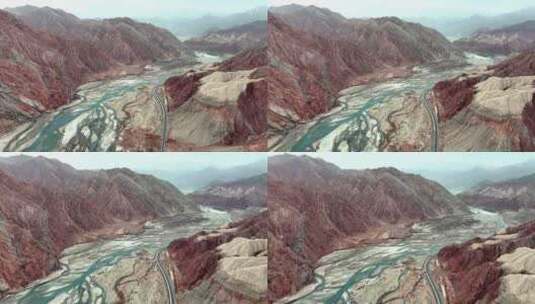 新疆奥依塔克红山谷奥依塔克河航拍高清在线视频素材下载