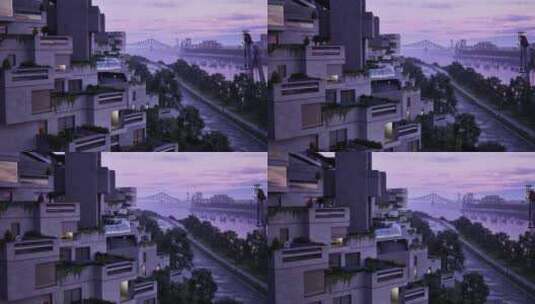 背景为桥梁的城市景观高清在线视频素材下载
