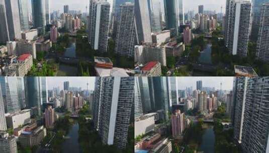 航拍成都东门大桥锦江河道电视塔高楼城市高清在线视频素材下载