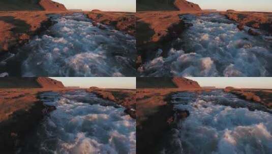 航拍冰岛湍急的河流高清在线视频素材下载