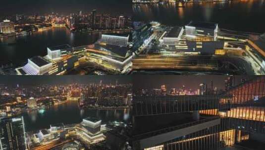 广州白鹅潭大湾区艺术中心灯光航拍4K视频高清在线视频素材下载