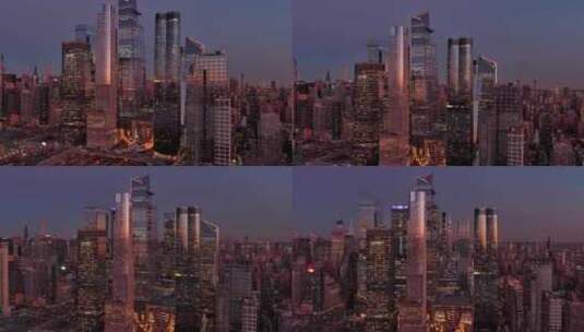 航拍曼哈顿哈德逊广场摩天大楼交通夜景灯光高清在线视频素材下载