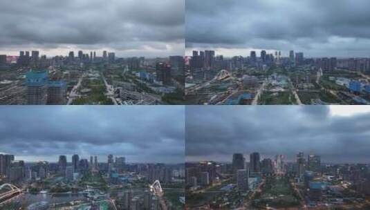 成都金融城双子塔交子公园傍晚阴云天空延时高清在线视频素材下载