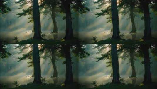 清晨云雾阳光森林风景高清在线视频素材下载