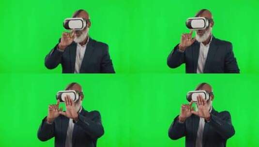 VR，绿屏和黑人孤立在工作室背景Meta高清在线视频素材下载