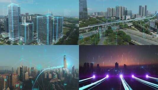 深圳科技光线点线城市实景合成高清在线视频素材下载