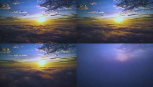 4K-无人机穿过黄昏时的云层高清在线视频素材下载