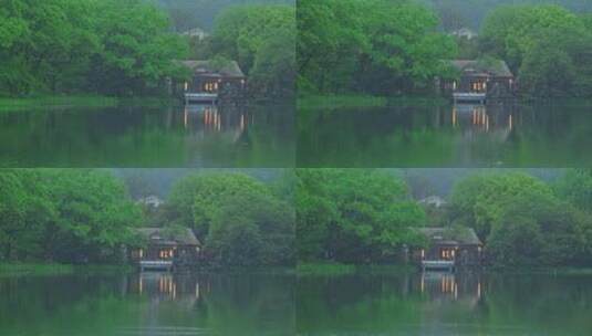 杭州西湖浴鹄湾春天风雨江南风景高清在线视频素材下载