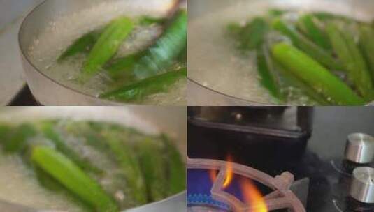 煮秋葵切秋葵做饭处理时蔬 高清在线视频素材下载