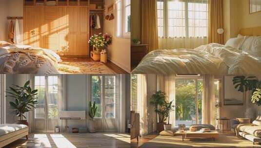 温暖的阳光充满卧室 冬日浪漫室内风景片头高清在线视频素材下载