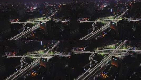 航拍广西南宁青竹立交城市交通道路夜景车流高清在线视频素材下载