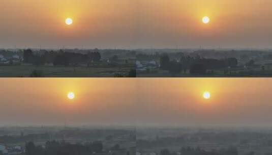 航拍乡村田野日出全景高清在线视频素材下载