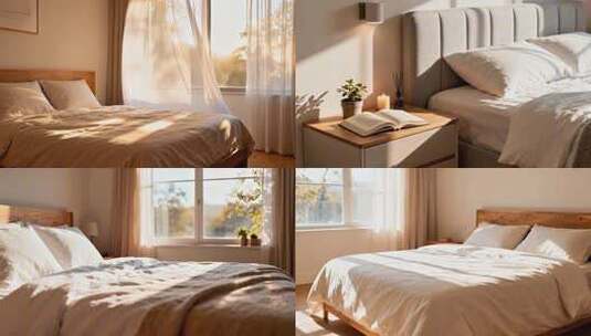 温馨阳光卧室双人床 温馨舒适的家居生活高清在线视频素材下载