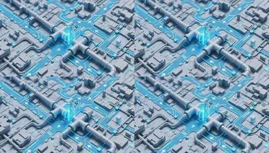 科技感3D城市网络线路模型高清在线视频素材下载