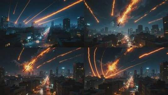 城市夜景流星划过高清在线视频素材下载