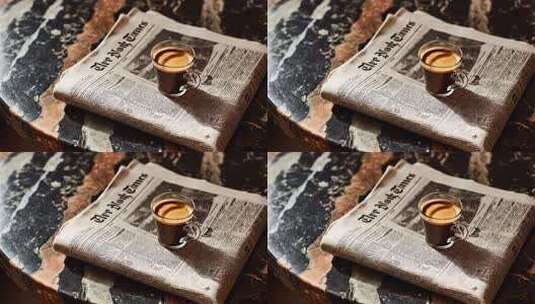 报纸上的一杯浓缩咖啡高清在线视频素材下载