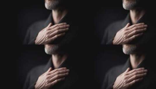 庄严宣誓：一位长者表达爱国忠诚的肃穆瞬间高清在线视频素材下载