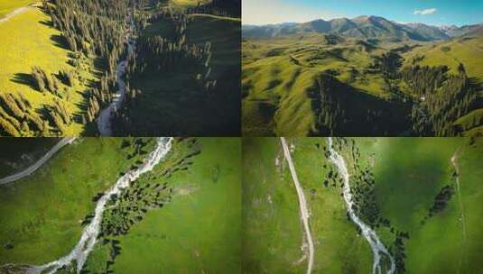 新疆伊犁草原航拍合集高清在线视频素材下载