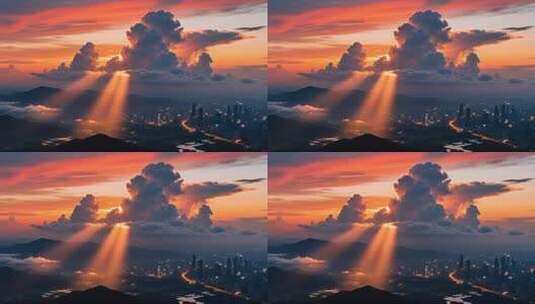 航拍落日晚霞延时 云 丁达尔效应4K高清在线视频素材下载