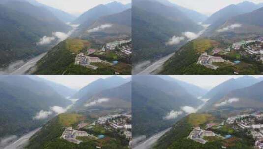 西藏林芝航拍雅鲁藏布江畔墨脱县县城风光高清在线视频素材下载
