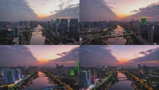 广州南沙_蕉门河_夕阳下的南沙_日转夜高清在线视频素材下载