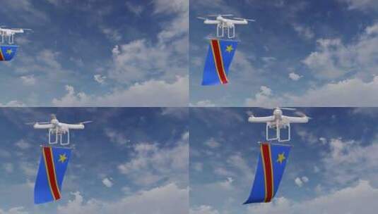悬挂刚果民主共和国国旗的无人机高清在线视频素材下载