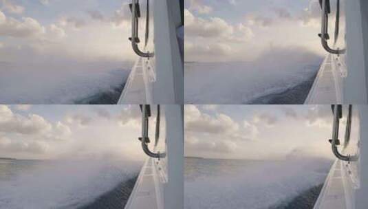 拍摄的是一艘全速行驶的船，在波浪撞击的公高清在线视频素材下载