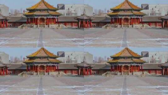 沈阳旅游故宫博物院大政殿冬季高清在线视频素材下载