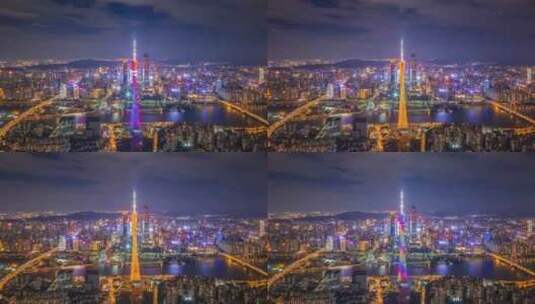 5K广州夜景广州塔夜景珠江新城夜景2高清在线视频素材下载