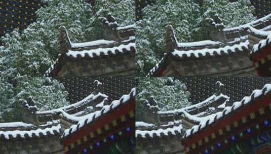 西安古建筑罔极寺大雪高清在线视频素材下载