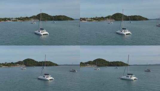 泰国苏梅岛海岸线游艇航拍海滨风光高清在线视频素材下载